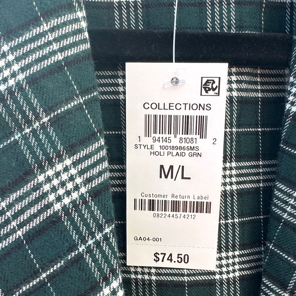Recollections Green Plaid Robe with White Accents - Picture 2 of 5